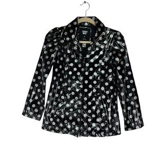 Limited Too Kids' 12 Raincoat Snap Button Front Polka Dot Black
